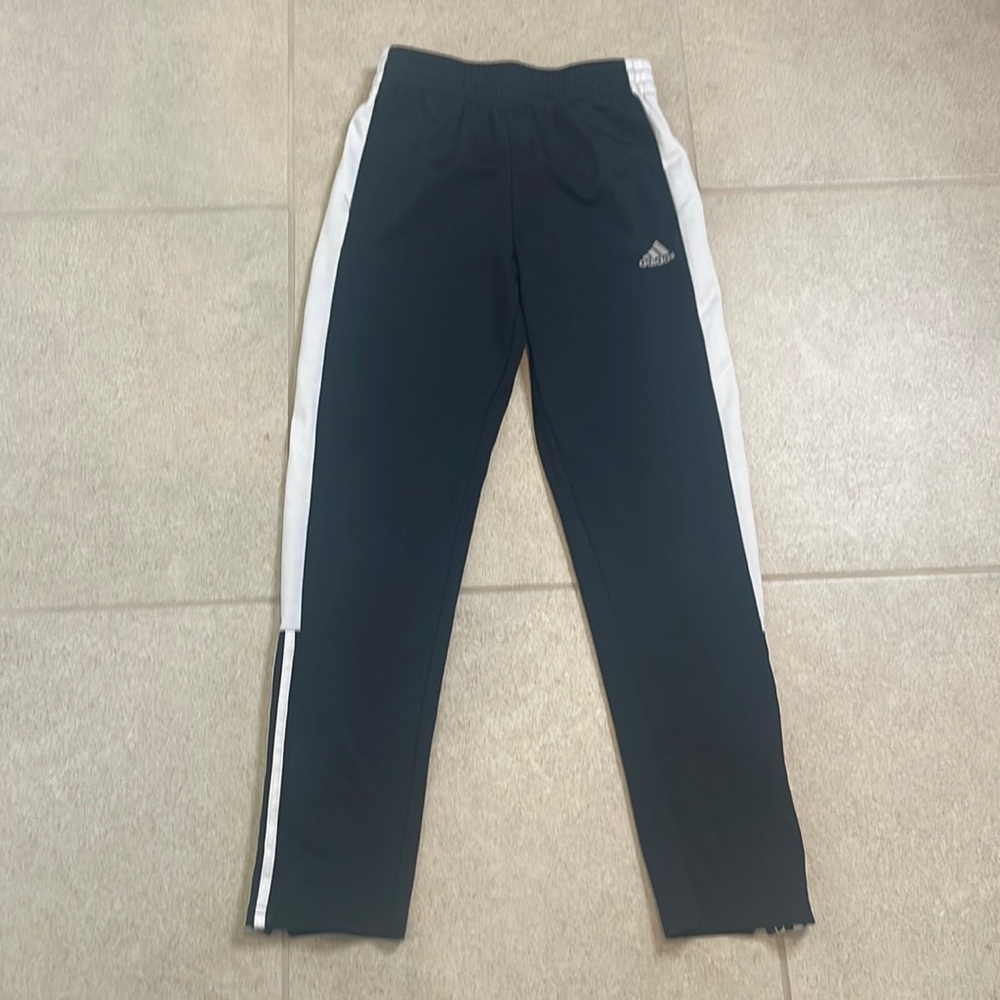 Black with white stripe ADIDAS Sweatpants, size L (14-16).